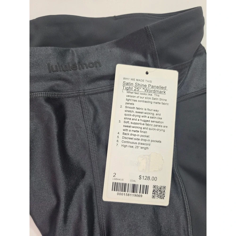 Lululemon Satin Shine Panelled Tight 25 Wordmark Coal Black LW5HKUS Size 2